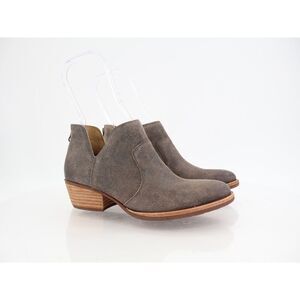 Kork-Ease Women Skye Leather Ankle Bootie Western 5.5 Grey Distressed Block Heel